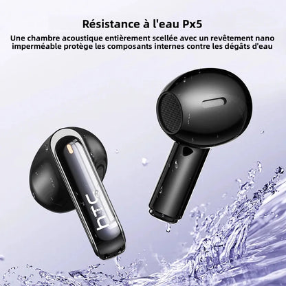 HTC NE70 Bluetooth 5.3 TWS Earbuds Touch Screen AI Translator Gaming Earphones with Noise Reduction, Deep Bass Wireless In-Ear Headphones