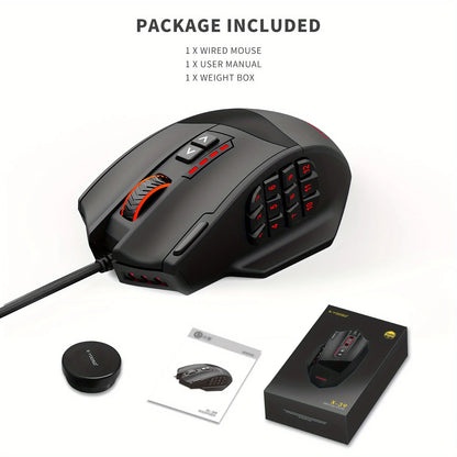 Mouse gaming programmabile E-YOOSO X-39, mouse RGB cablato con 18 pulsanti, 8 pesi removibili, 5 DPI, impugnatura ergonomica per computer