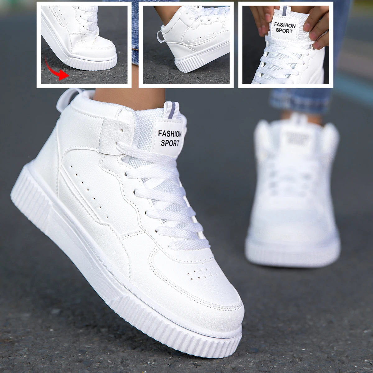 New Style Men's Casual Leather Shoes, Trendy, Breathable, Versatile, Sports White Sneakers, Leather Trendy Shoes