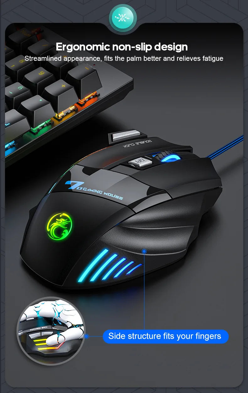 Mouse da gaming cablato USB a 4 tasti Generation, mouse da gaming ergonomico 2400DPI con retroilluminazione RGB e sensore ottico ad alta precisione