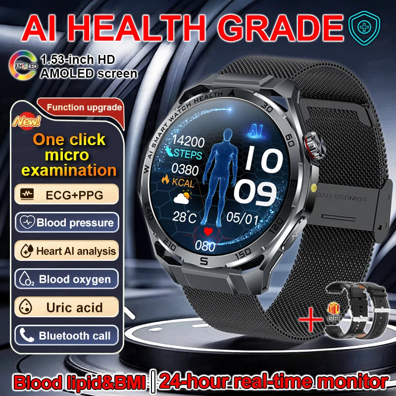 Smart Watch Men High-end Health Blood pressureblood oxygen lipids Uric acid Sapphire Smart watches Ai GPT Custom dial ECG 2026