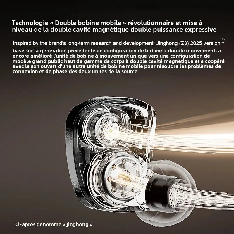 Zhulinniao JingHong Z3 HiFi Earphones Dual Dynamic Driver In-Ear Headphones, High-Fidelity Metal Music Monitor Earbuds with Wired & Bluetooth Audio