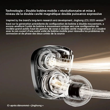 Zhulinniao JingHong Z3 HiFi Earphones Dual Dynamic Driver In-Ear Headphones, High-Fidelity Metal Music Monitor Earbuds with Wired & Bluetooth Audio