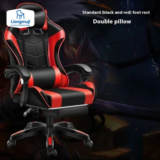Ergonomic Gaming Chair with Reclining Design, Comfortable Office Computer Chair, Leather Swivel Gaming Chair with Armrests for Home & Work Setup