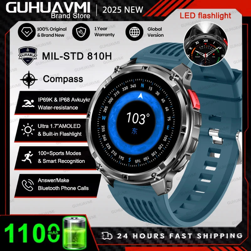 2026 T-Rex 3 Style Smartwatch for Men  1100mAh Battery, GPS, 10ATM Waterproof, Bluetooth Calling & Sports Tracker