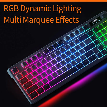 98 key Wireless Keyboard Knob Control BT/2.4g/Wired,RGB LED Backlight Display,2000mA Battery for PC/Laptop