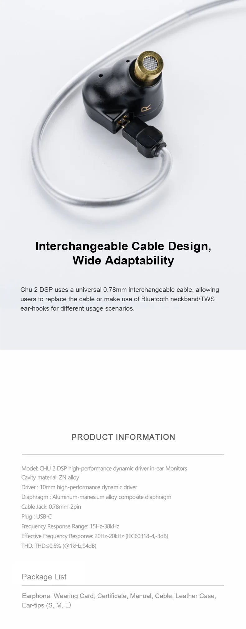 MOONDROP CHU II DSP Wired In-Ear Earphones HiFi Dynamic Driver IEM Earbuds with Detachable 0.78mm Cable