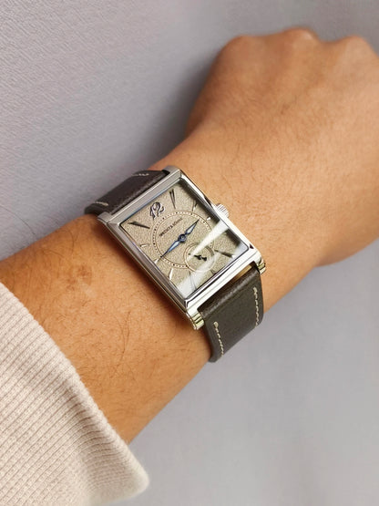 2026 Specht&Söhne Ultra Thin 7.5mm Rectangular Watch Japan Quartz Movt Small Seconds Sandblasted Dial Grey Leather Strap Watch