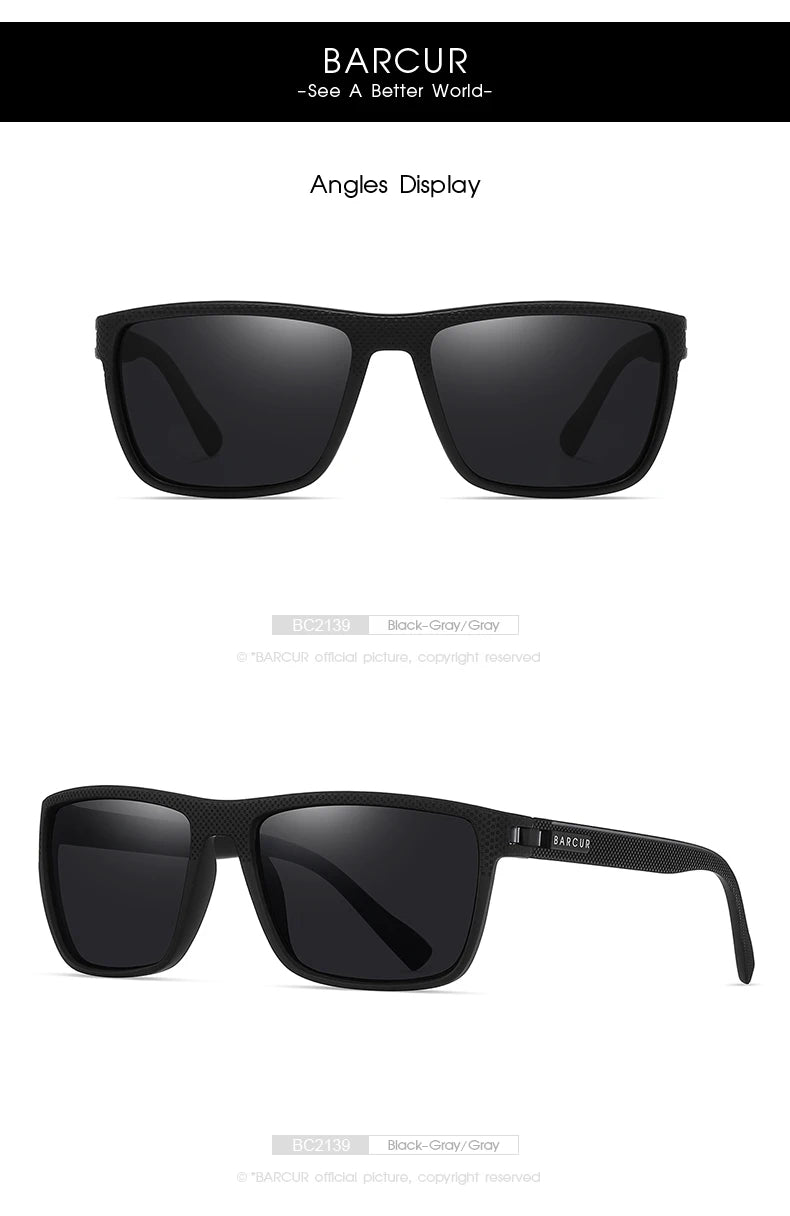 BARCUR Design TR90 Sunglasses Men Polarized Light Weight Sports Sun Glasses Women Eyewear Accessory Oculos UVAB Protection