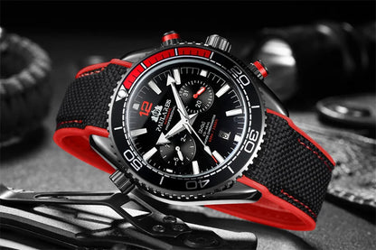 PAULAREIS P Luxury Men Automatic Self Wind Mechanical Watch for Men Rubber Strap Waterproof Luminous Date Fashion Mens Watches
