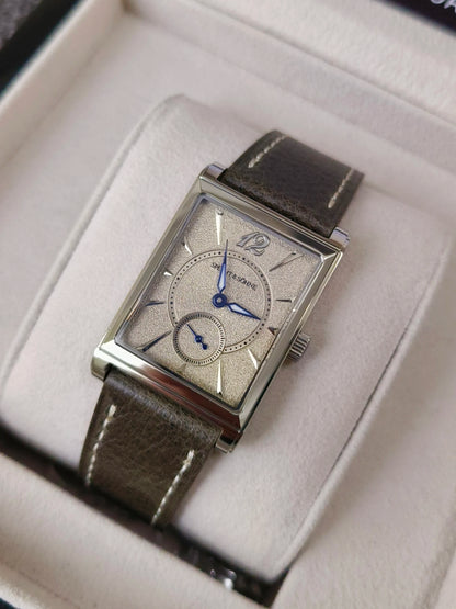 2026 Specht&Söhne Ultra Thin 7.5mm Rectangular Watch Japan Quartz Movt Small Seconds Sandblasted Dial Grey Leather Strap Watch