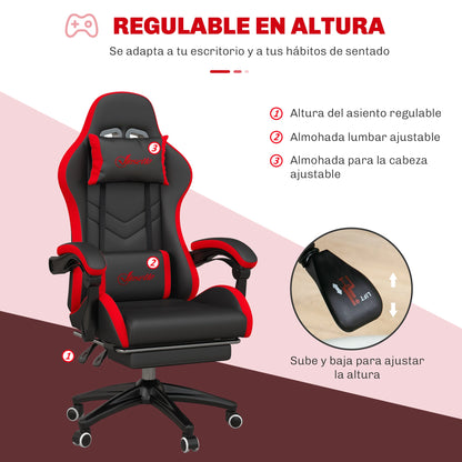 Vinsetto Ergonomic Gaming Chair Racing Style PU Leather Reclining Chair with Lumbar Support, Footrest, Headrest & Adjustable Height