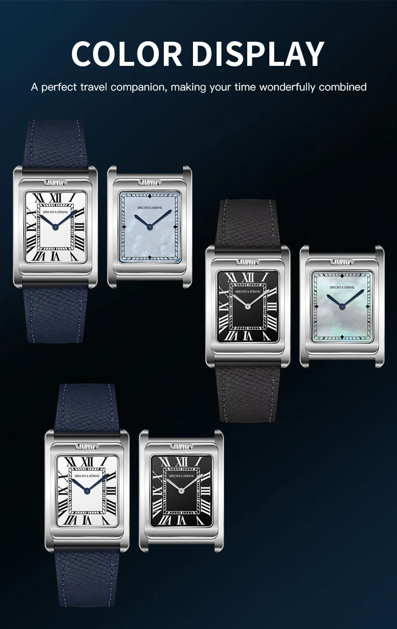 2025 New Specht & Söhne Double Face Square Watch For Men Sports Watches Overturn Stainless Steel Sapphire Crystal 50M Waterproof