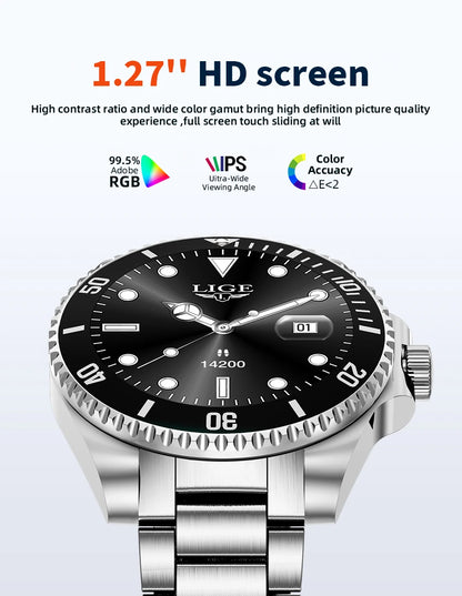 LIGE 2026 Smartwatch for Men  1.27" HD Display, Bluetooth Calling, IP68 Waterproof, Heart Rate & Fitness Monitor