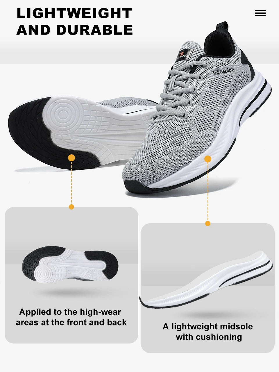 Baasploa Running Shoes Men's New Casual Lightweight Designer Mesh Sneakers Male Outdoor Breathable Lace-Up Sports Walking Shoes