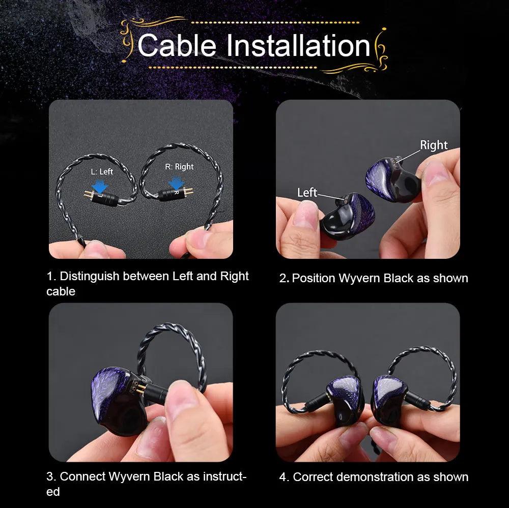 Celest Wyvern Black In-Ear Monitor Wired IEM Gaming Earbuds with Microphone HiFi Bass 10mm Driver Detachable Cable