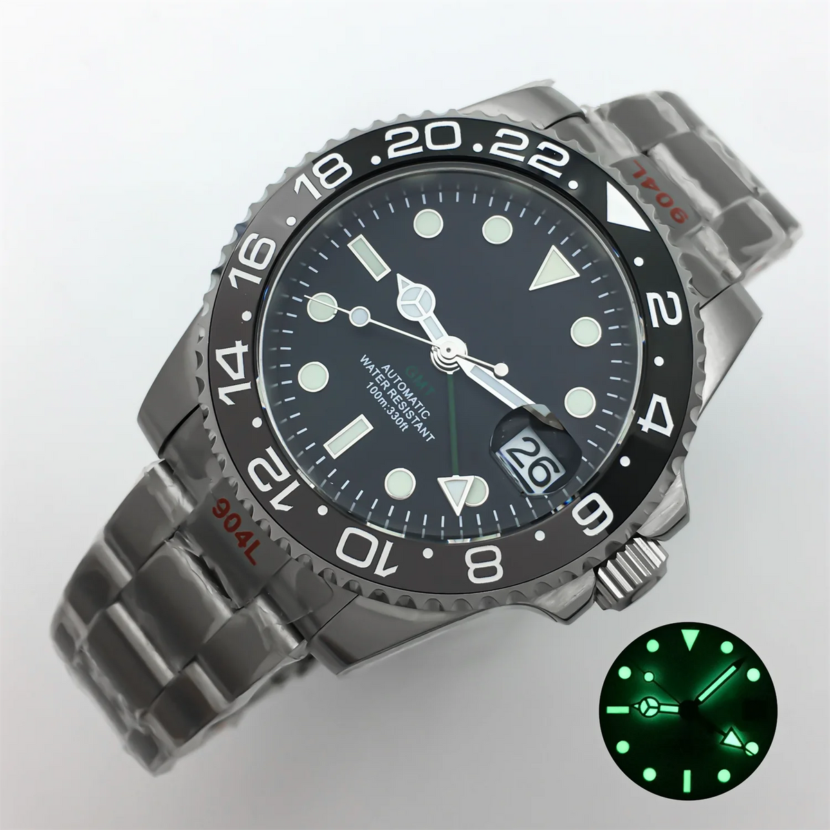 BLIGER 40mm NH34 GMT Watch For Men Mechanical Wristwatch Luminous Bezel Sapphire Glass Stainless Steel Bracelet Reloj Hombre