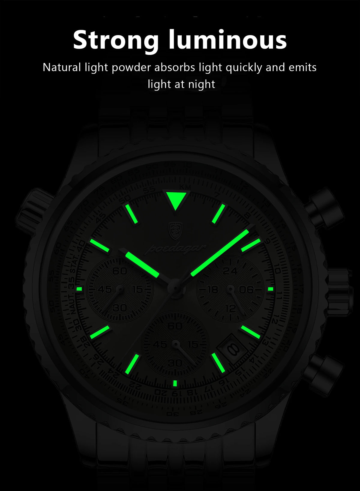 POEDAGAR Fashion Men's Quartz Watch Stainless Steel Waterproof Luminous Man Watch Chronograph Date Multifunction Watches For Men