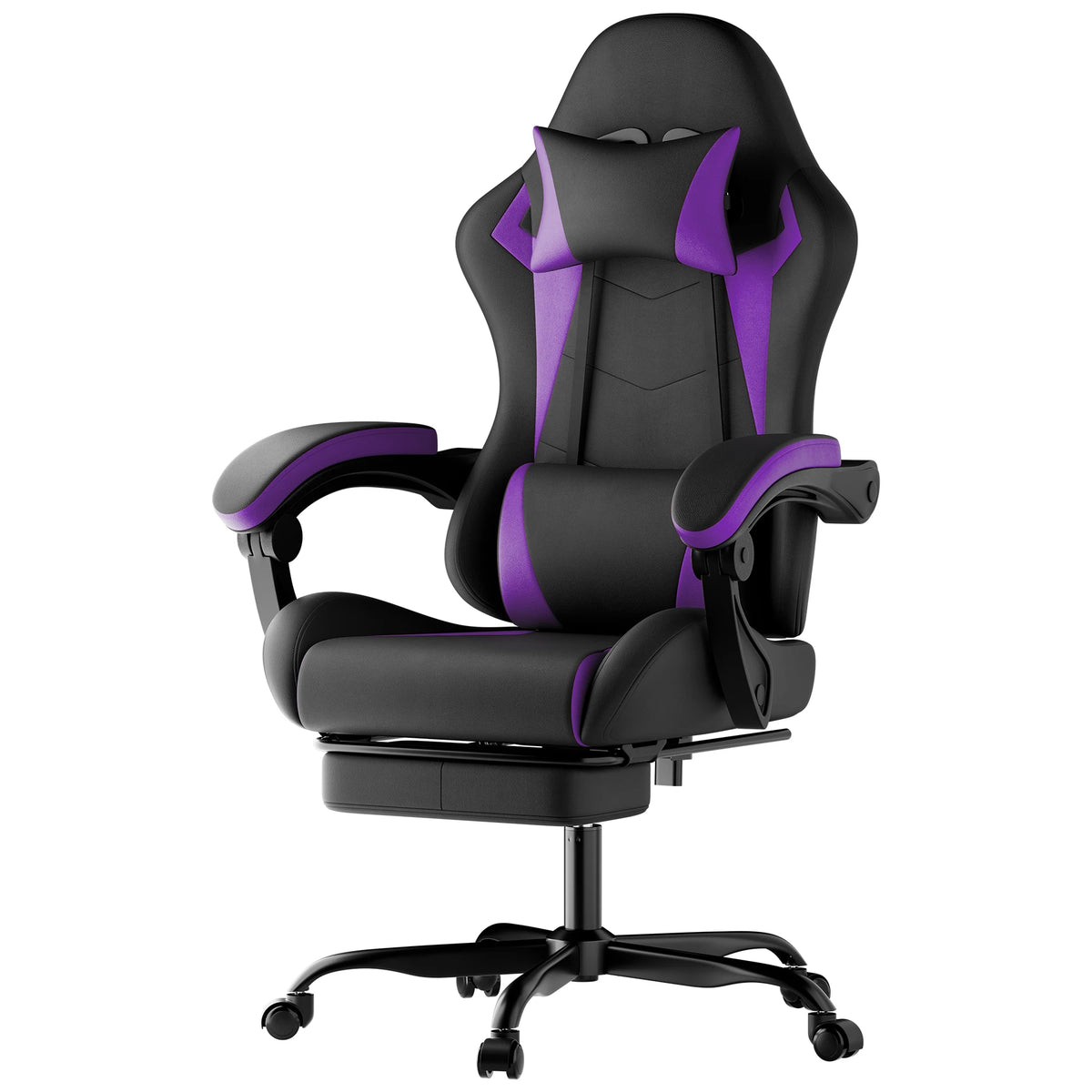 Comanlai Gaming Chair with Footrest Ergonomic High Back Gaming Chair, Adjustable Headrest & Lumbar Support, PU Leather Swivel Computer Gaming Chair for Office & Home