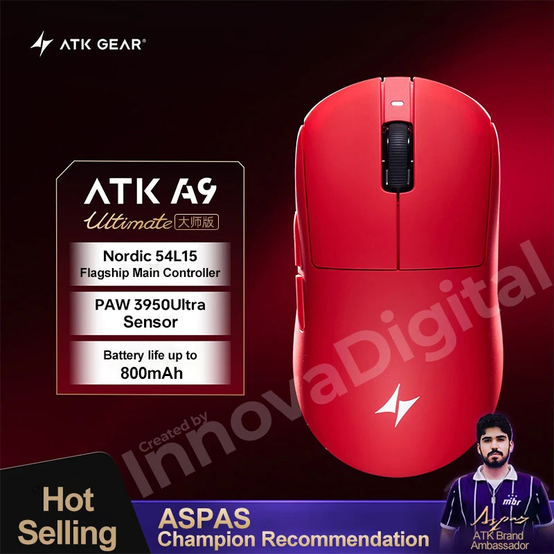 Mouse da gaming wireless ATK Dragonfly A9 Ultimate A9 Air PAW3950 ultraleggero ergonomico e-sport per gamer FPS CSGO A9 Ultra