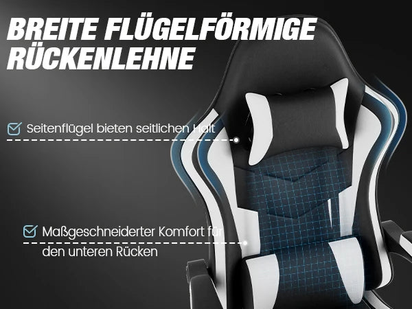 WOTSTA Gaming Chair with Footrest Ergonomic Gamer Chair, Adjustable Lumbar Support, Headrest, Reclining Computer Chair for Gaming & Office