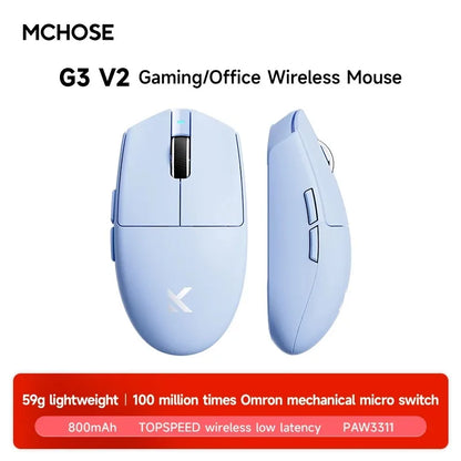 MCHOSE G3 V2 Pro Wireless Gaming Mouse, PAW3395 Three-Mode Bluetooth Gaming Mouse, Lightweight 59g Wireless Gaming Mouse for Esports, Office & PC