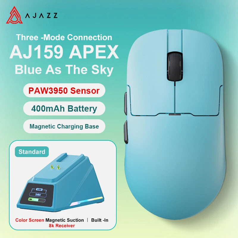 AJAZZ AJ159 APEX Wireless Gaming Mouse, Lightweight RGB Gaming Mouse with Magnetic Charging Dock, Bluetooth & 2.4GHz, Up to 30,000 DPI for PC & Laptop