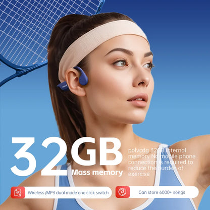 POLVCDG X7 Bone Conduction Headphones Bluetooth 5.3 IPX8 Waterproof Swimming Headset with 32GB MP3 Memory & Microphone