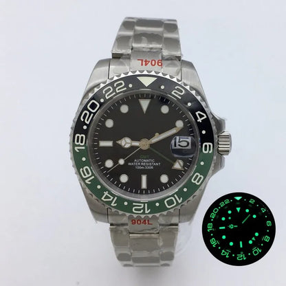 BLIGER 40mm NH34 GMT Watch For Men Mechanical Wristwatch Luminous Bezel Sapphire Glass Stainless Steel Bracelet Reloj Hombre