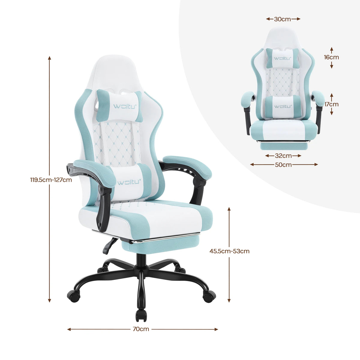 Cadeira de computador giratória WOLTU com função de massagem, cadeira de escritório ergonómica com almofada e apoio para os pés, cadeira gaming ajustável em altura