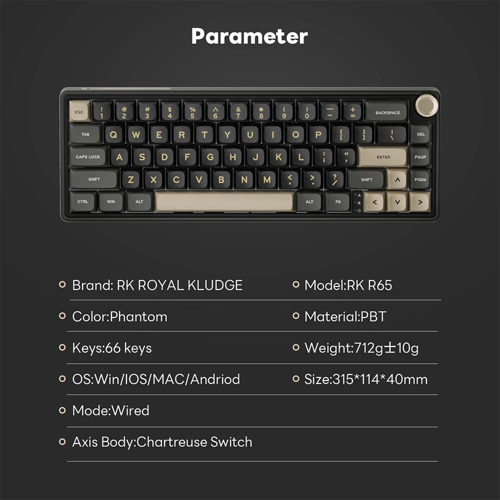 Royal Kludge RK R65 Brazilian Portuguese Mechanical Keyboard Gasket Wired Hot-swappable 66 Key 65% RGB Backlit Gamer Keyboard