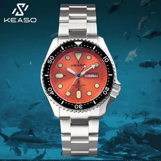 KEASO Top Men Dive Watch C3 Super Luminous 316L Solid Steel 20Bar Waterproof Sapphire Mirror MIYOTA 2035 Quartz Movement Watch