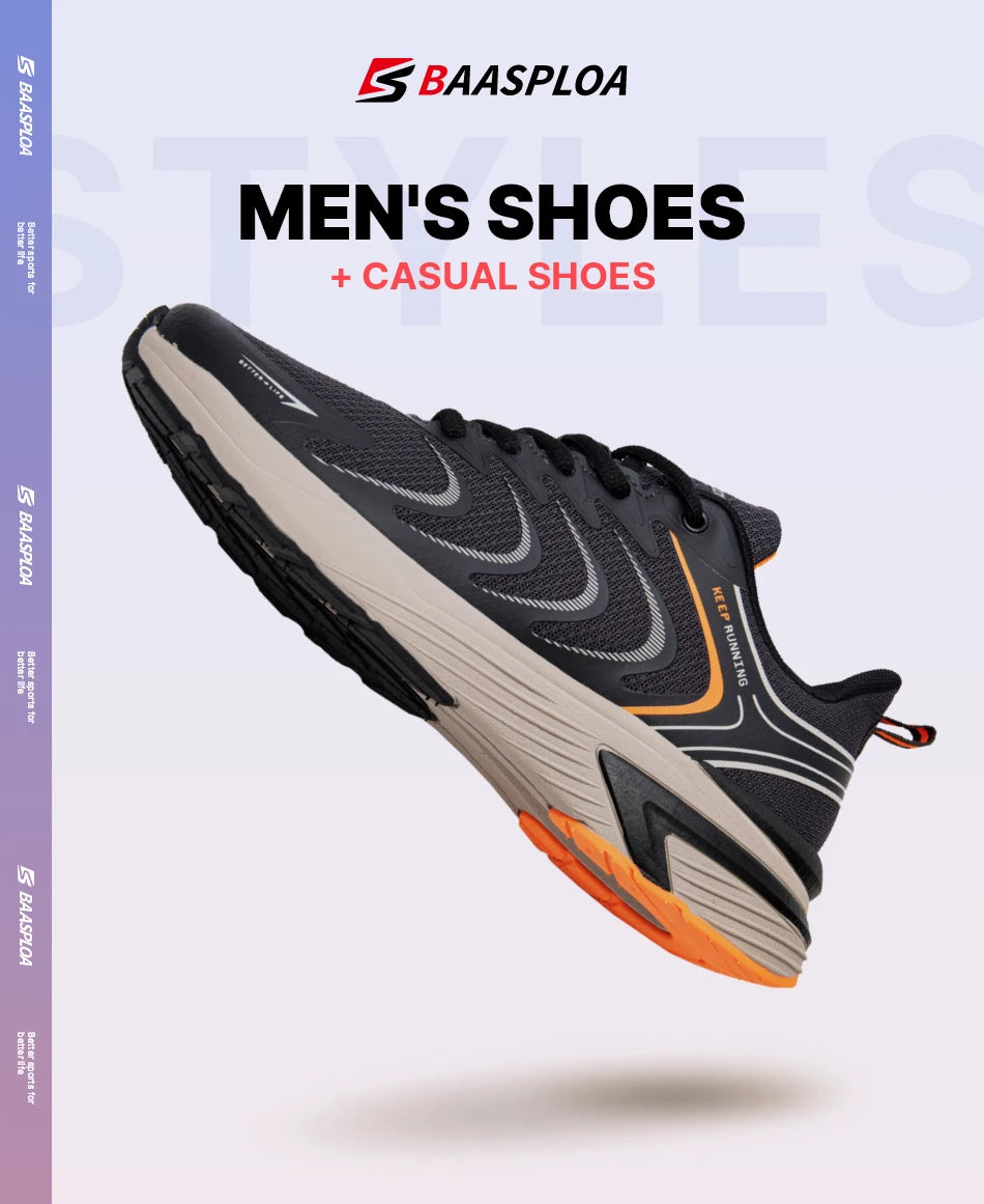 Baasploa Men's Running Shoes Casual Lightweight Mesh Breathable Sneakers Male Outdoor Non-Slip Wear-Resistant Sports Shoes