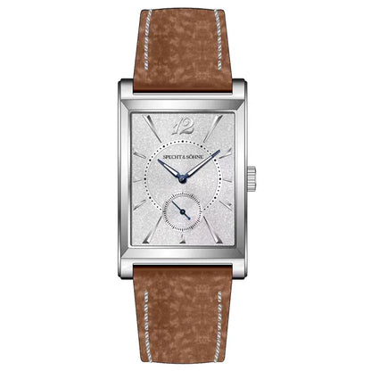 2026 Specht&Söhne Ultra Thin 7.5mm Rectangular Watch Japan Quartz Movt Small Seconds Sandblasted Dial Grey Leather Strap Watch