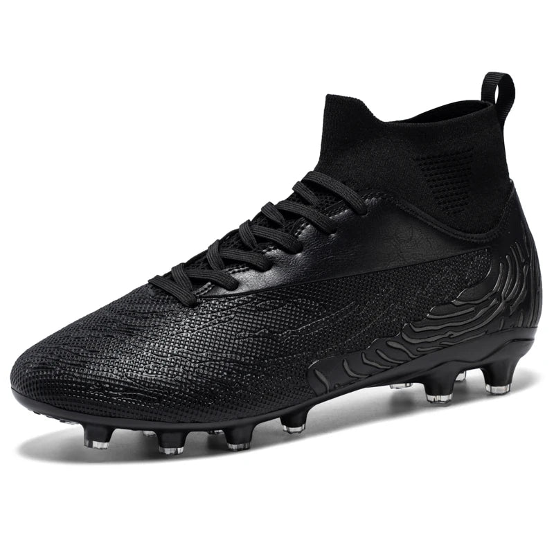 Black Men Soccer Shoes AG/FG Cleats Training Football Boots For Men High Ankle Sport Shoes Kids Adults Sneakers 35-45