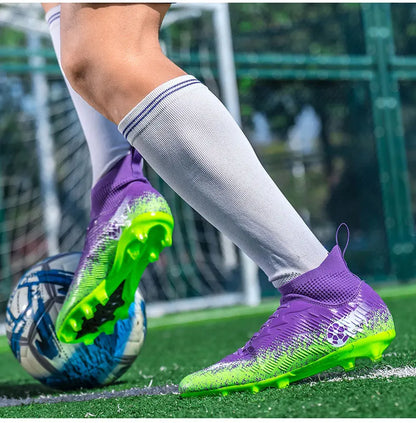 Men Women Football Boots High-top Non-Slip Soccer Sneakers Breathable Futsal Training Shoes Outdoor Grass Ankle Soccer Cleats