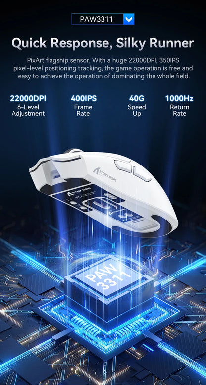 ATTACK SHARK X11 Lightweight Wireless Gaming Mouse, 22K DPI RGB Gaming Mouse with PAW3311 Optical Sensor, Tri-Mode Rechargeable Gaming Mouse