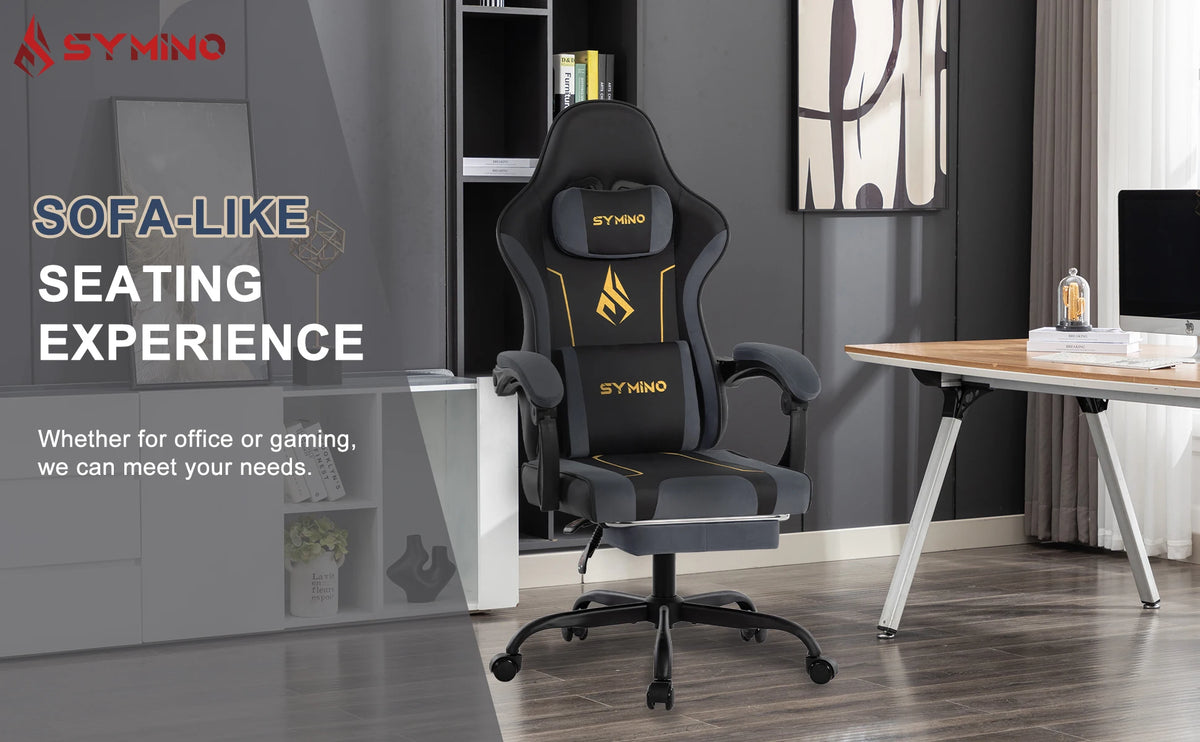 SYMINO Ergonomic Gaming Chair with Footrest, Latex Cushion Racing Style Gaming Chair, Adjustable Reclining Office Chair with Armrests & Wheels