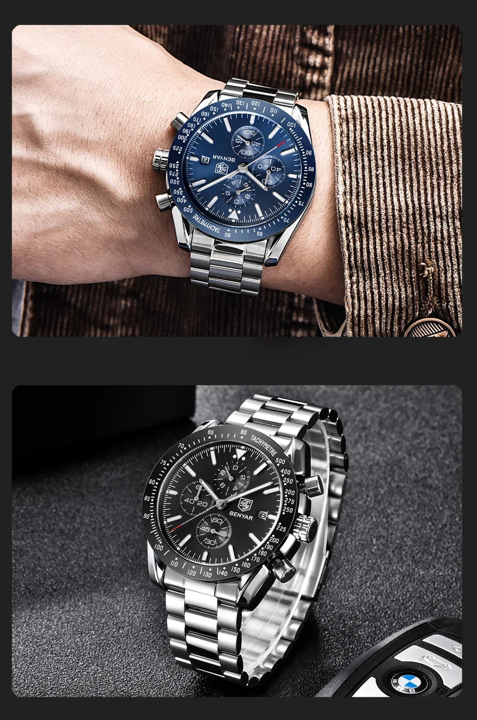 Men Watch BENYAR Top Brand Luxury Full Steel Business Quartz Watch Men Casual Waterproof Sports Watches Clock Relogio Masculino