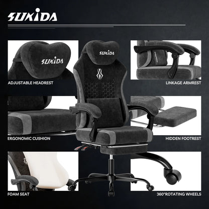 SUKIDA Ergonomic Gaming Chair Breathable Fabric Office Chair with Lumbar Support, Adjustable Height PC Gaming Chair, Comfortable Executive Desk Chair
