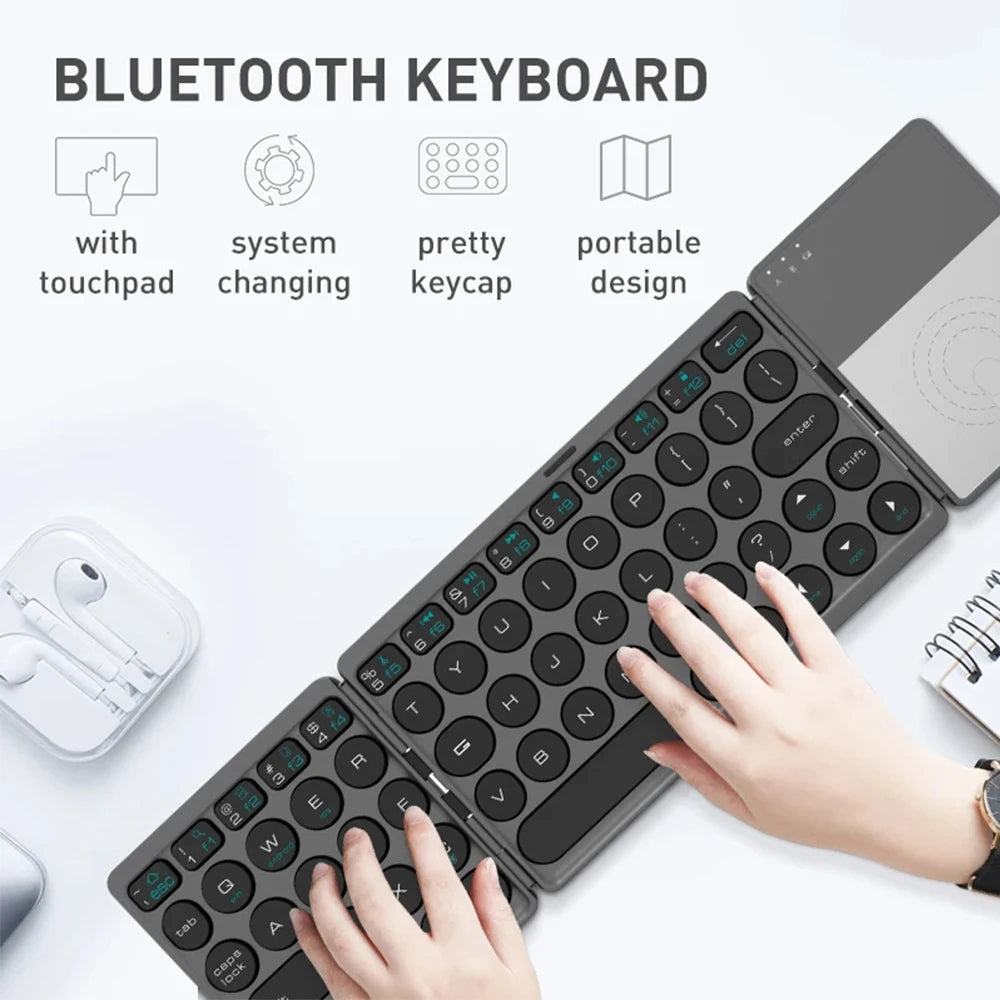 Bluetooth Folding Keyboard Mini Wireless Rechargeable Keyboard With Touchpad Portable Universal Keyboard for Windows Android IOS