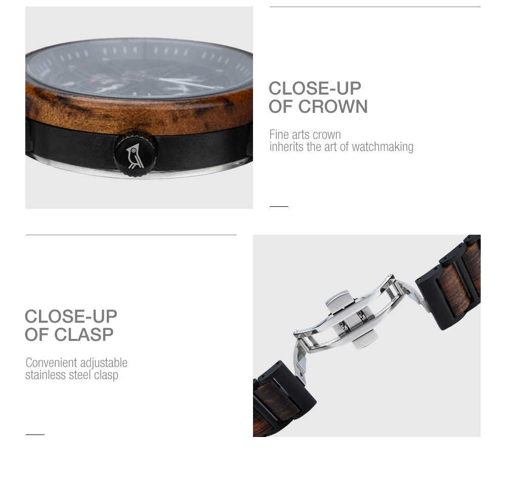 Automatic Mechanical Watch BOBO BIRD New Top Business Men Wooden Wristwatch Unique Custom Engraved Watches Christmas Gift Box