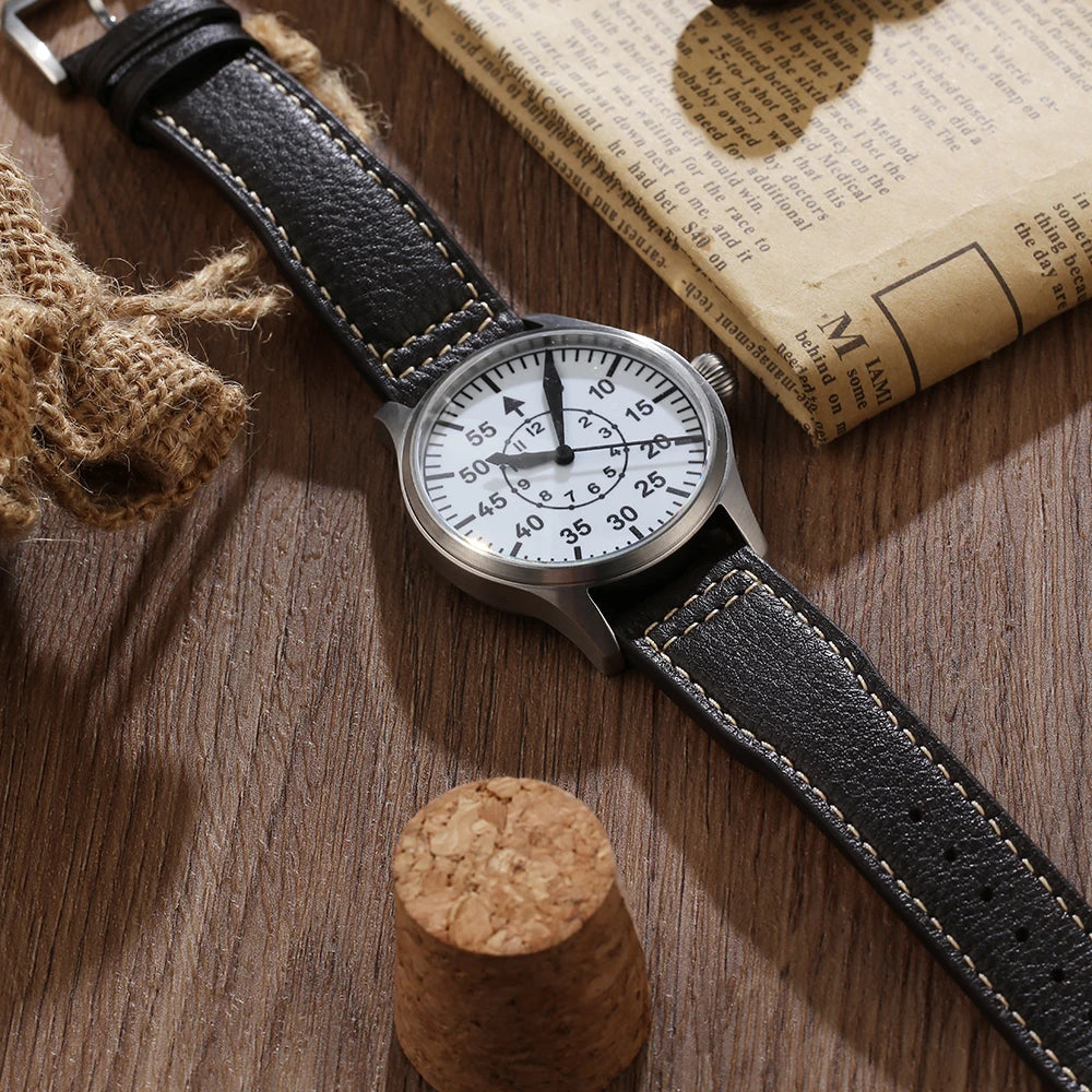 【Escapement Time】Relógio de piloto com movimento automático, mostrador preto Tipo B ou Tipo A e caixa de 40 mm, resistente à água até 100 m