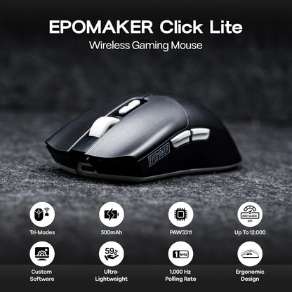 Mouse da gaming EPOMAKER Click Lite cablato/BT/wireless 2.4GHz con sensore PAW3311, da 800 a 24000 DPI e batteria da 500mAh per PC/Mac/Linux