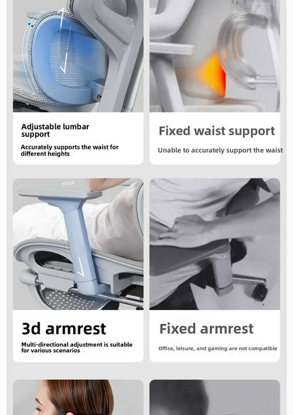 Nastavitelná ergonomická kancelářská židle ze síťoviny, prodyšná počítačová židle s vysokým opěradlem, 6D bederní opěrkou a výsuvnou podnožkou