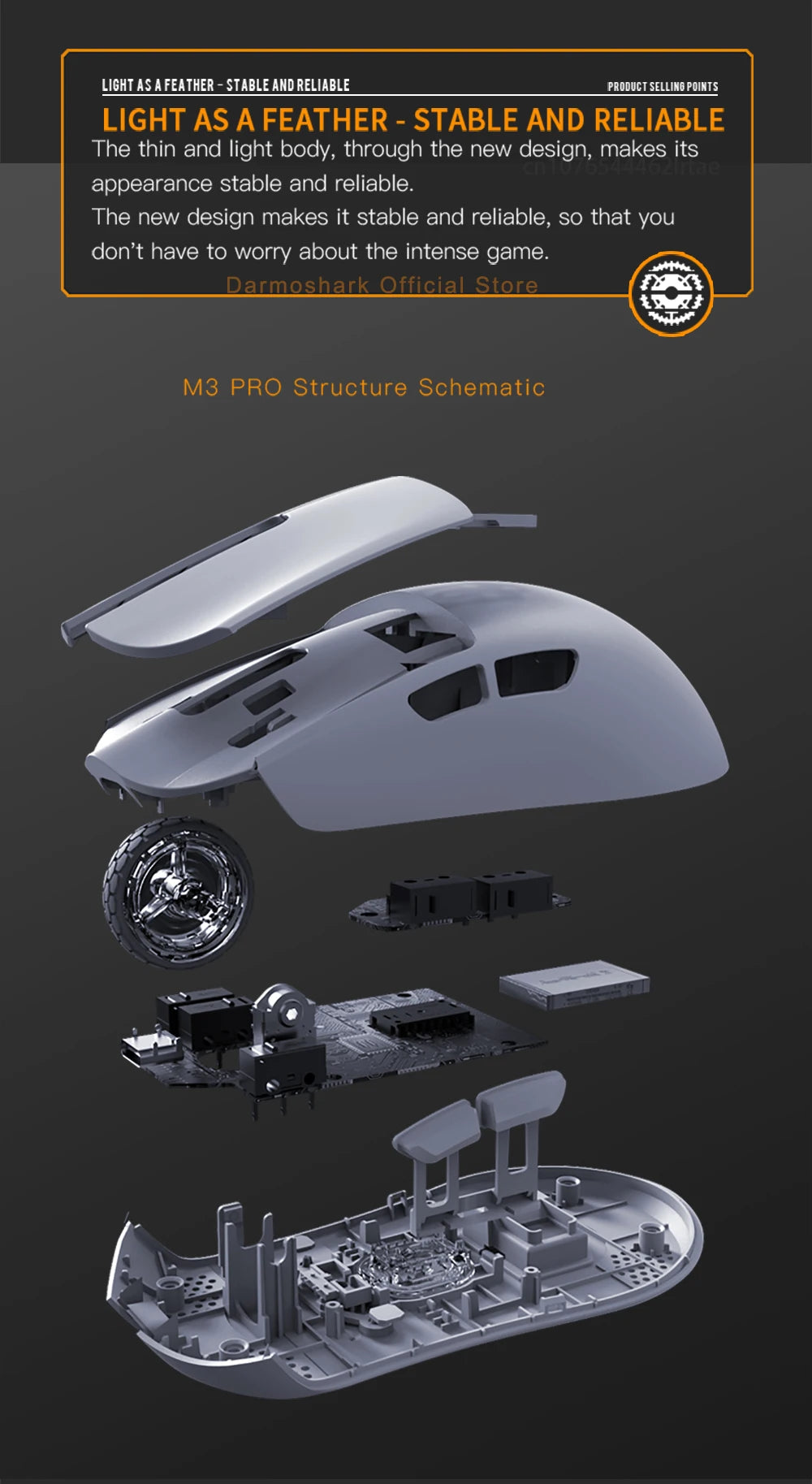 Ratón gaming Darmoshark M3Pro 2.4G BT inalámbrico trimodo con sensor PAW3395 N52840, 26000DPI, para manos grandes, controlador macro para gaming