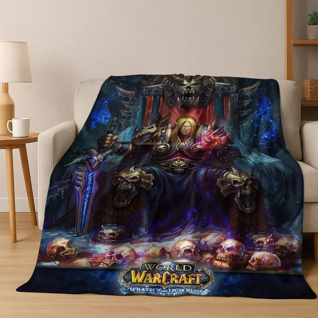 WOW World of Warcraft Arthas Demon Illidan Sylvanas Flannel Blanket,Cozy Soft Throw Blanket for Home Bedroom Bed Sofa Cover Gift