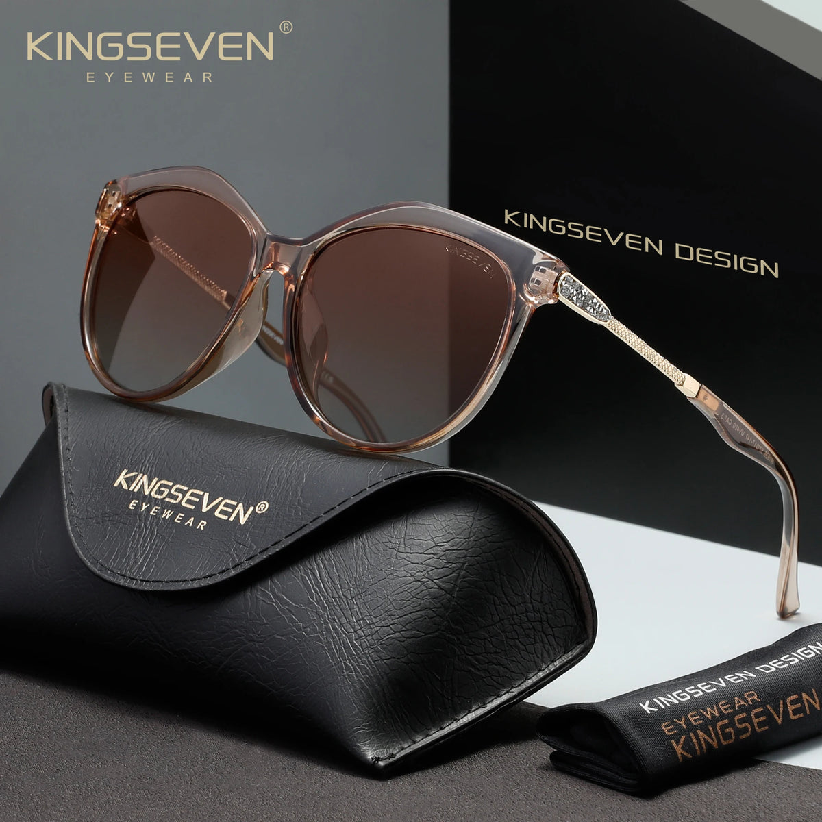 KINGSEVEN Casual Women Sunglasses Driving UV400 Polarized Protective Fashion Glasses Luxury Cat Eye Round Large Eyewear Frames