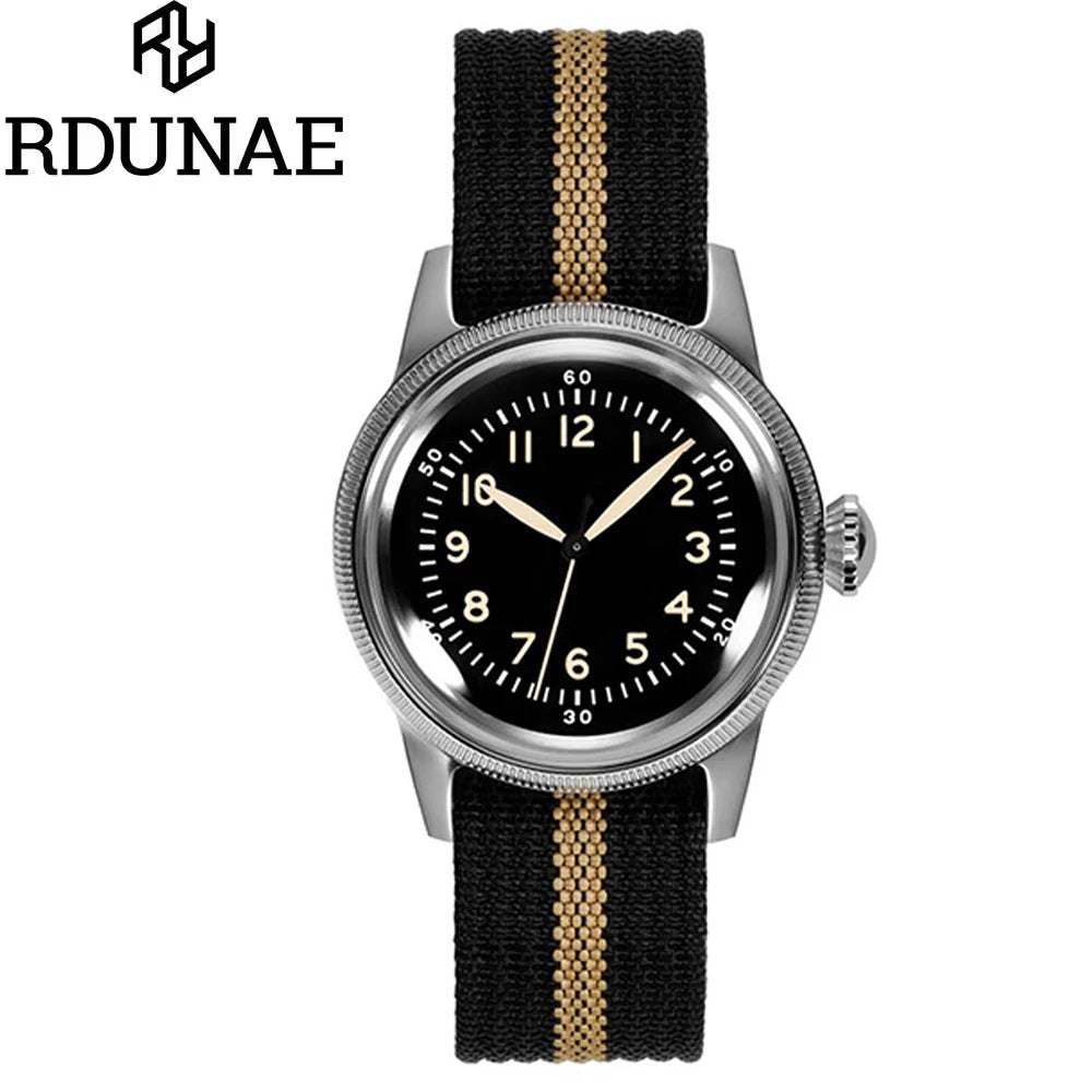 RDUNAE RA05 Vintage Military Watch 2035 Movement Quartz K1 Mineral Glass Crystal Stainless Steel Luminous Waterproof Men Watches