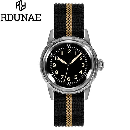 RDUNAE RA05 Vintage Military Watch 2035 Movement Quartz K1 Mineral Glass Crystal Stainless Steel Luminous Waterproof Men Watches